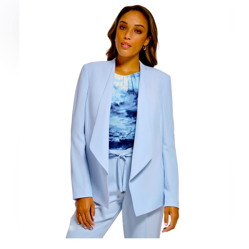 Calvin Klein Cascade Collar Open
Front Blazer & Drawstring Waist Ankle Pant